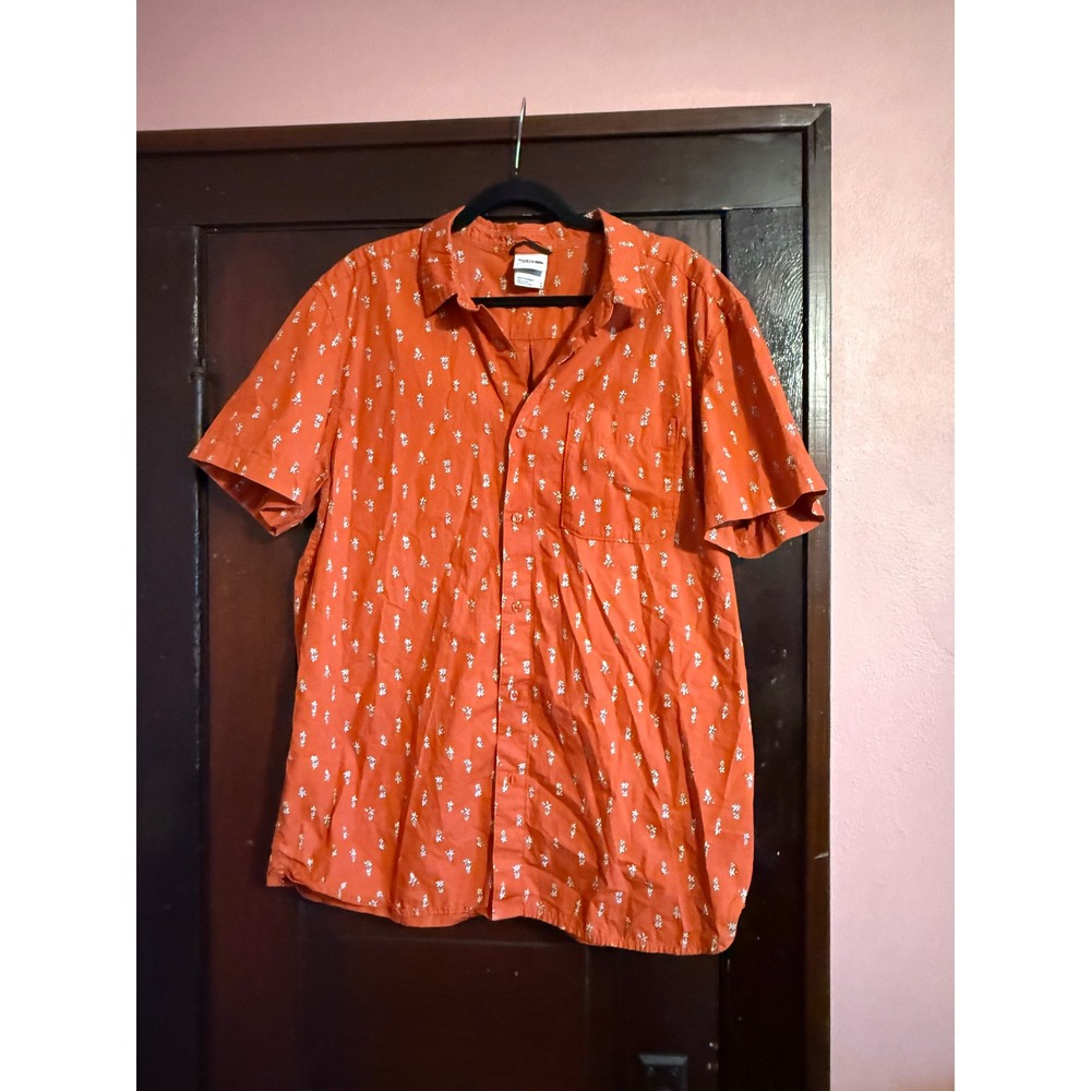 The North Face Mens XL Burnt Orange Floral Short Sleeve Button Down Cotton Shirt